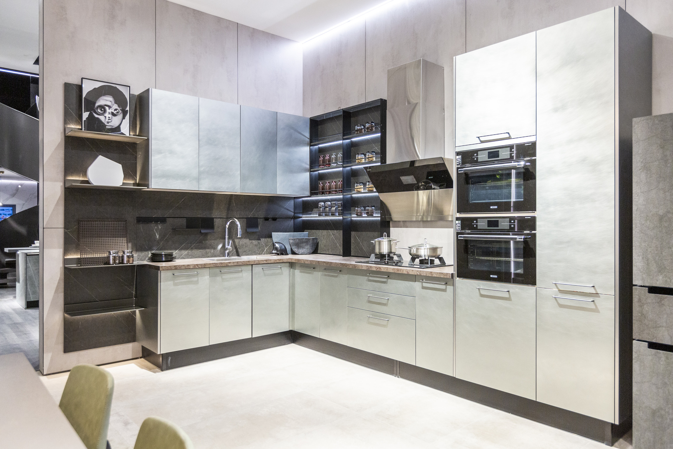 L-shaped Grey Metal Foil Kitchen Cabinet by OPPEIN Kenya