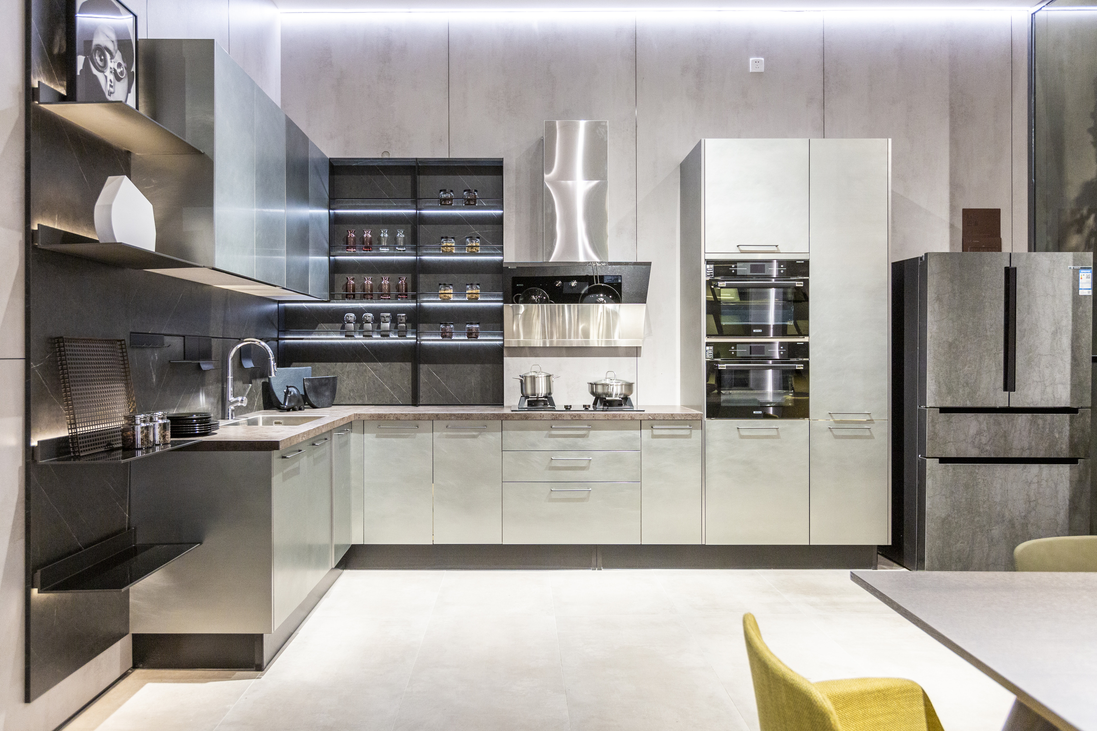 L-shaped Grey Metal Foil Kitchen Cabinet by OPPEIN Kenya