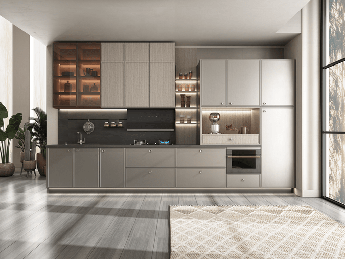 Single Wall Grey PVC Built-in Kitchen Cabinets - FEICHE by OPPEIN Kenya