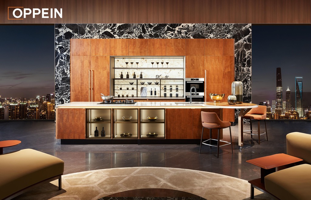 Retro Luxury Custom Veneer Kitchen Cabinet Design - GREENBERG by OPPEIN Kenya