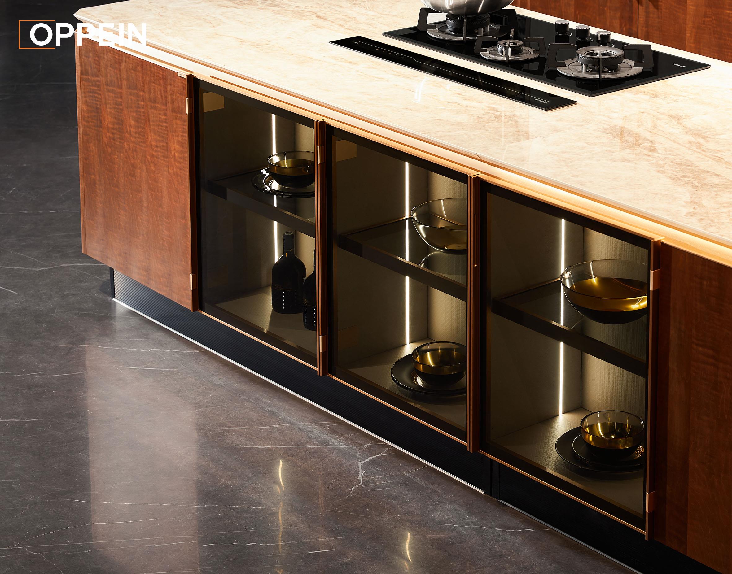 Retro Luxury Custom Veneer Kitchen Cabinet Design - GREENBERG by OPPEIN Kenya