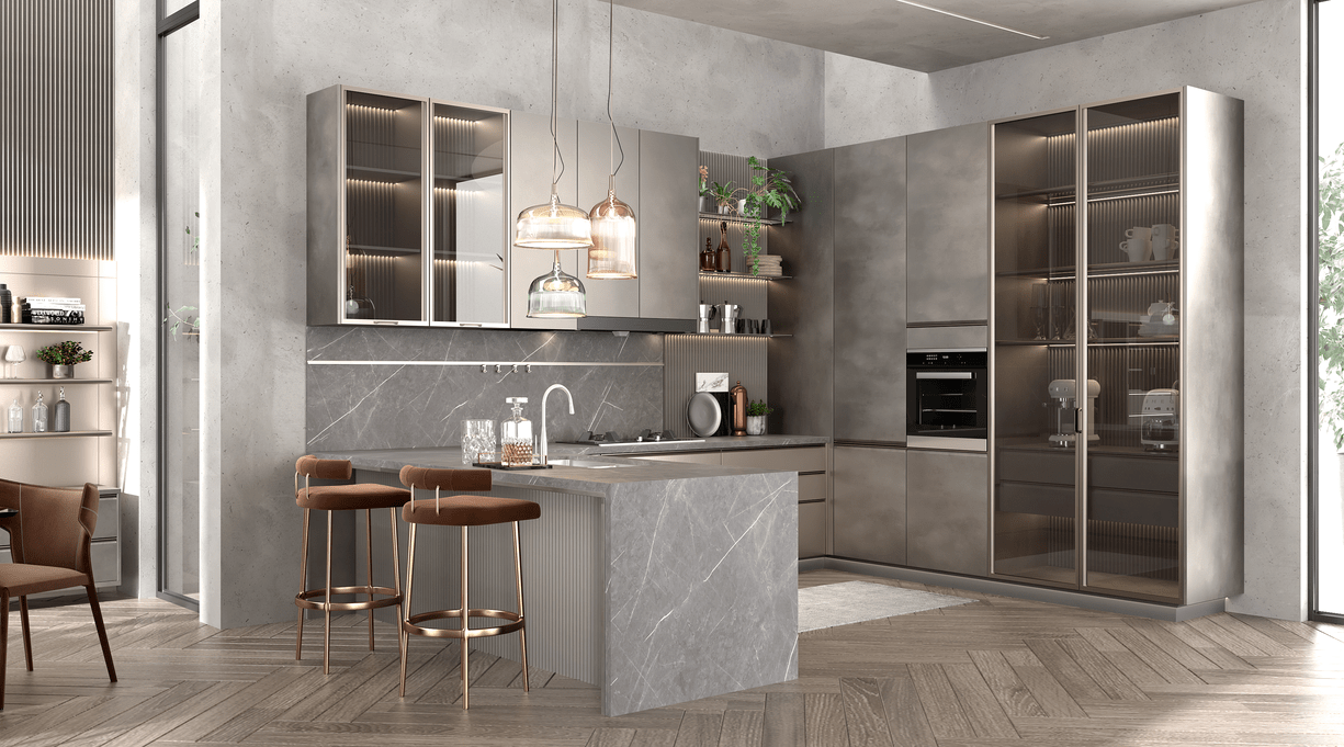U-shaped Luxury Grey Kitchen Cabinet Design - MAESTRO by OPPEIN Kenya